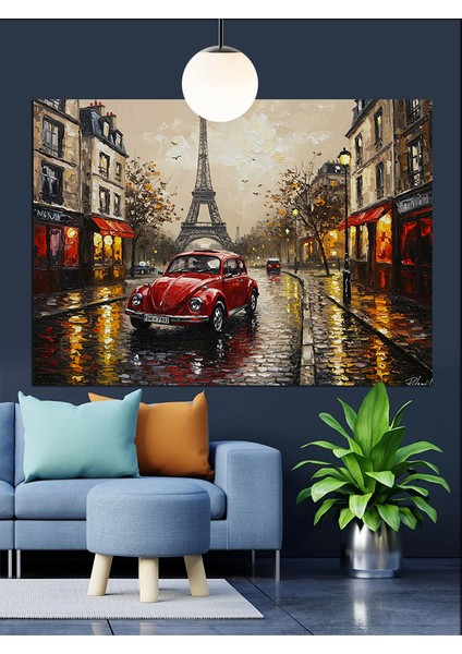Paris Eyfel Kulesi Klasik Araba Dekoratif Kanvas - Mdf Ahşap Tablo fiyatları
