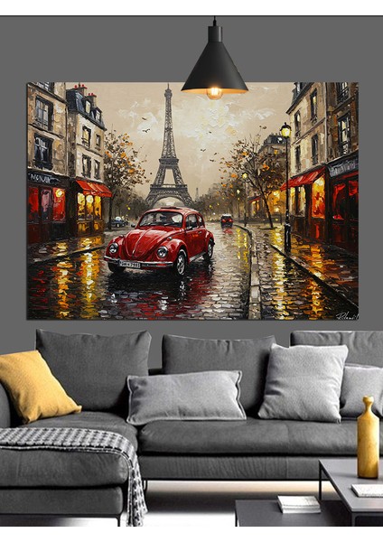 Paris Eyfel Kulesi Klasik Araba Dekoratif Kanvas - Mdf Ahşap Tablo fırsatları