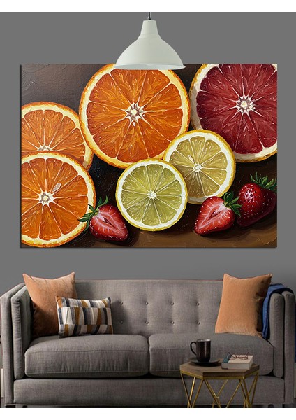 Dilimlenmiş Narenciye Meyveleri Kompozisyon Dekoratif Kanvas - Mdf Ahşap Tablo fiyatları