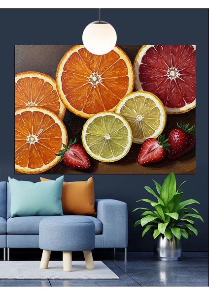 Dilimlenmiş Narenciye Meyveleri Kompozisyon Dekoratif Kanvas - Mdf Ahşap Tablo fırsatları