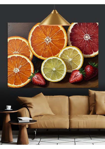 Dilimlenmiş Narenciye Meyveleri Kompozisyon Dekoratif Kanvas - Mdf Ahşap Tablo indirimleri