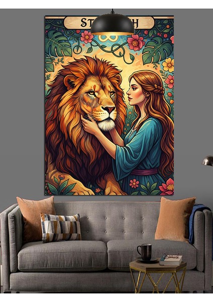 Güneşin Altında Yatan Aslan ve Kadın Dekoratif Kanvas - Mdf Ahşap Tablo fiyatları