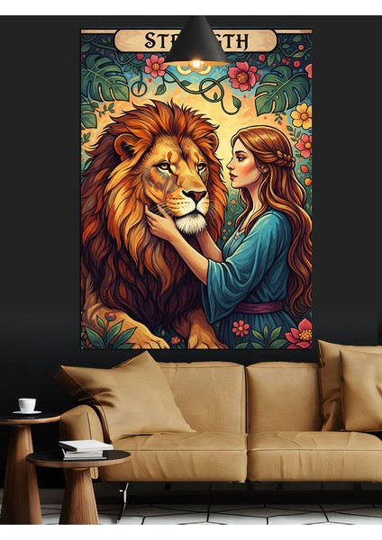 Güneşin Altında Yatan Aslan ve Kadın Dekoratif Kanvas - Mdf Ahşap Tablo fırsatları