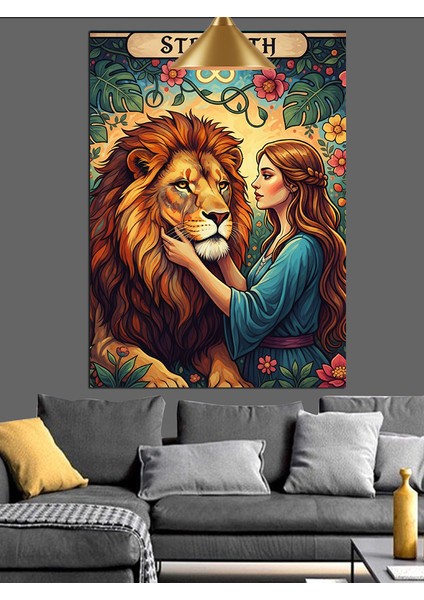 Güneşin Altında Yatan Aslan ve Kadın Dekoratif Kanvas - Mdf Ahşap Tablo indirimleri