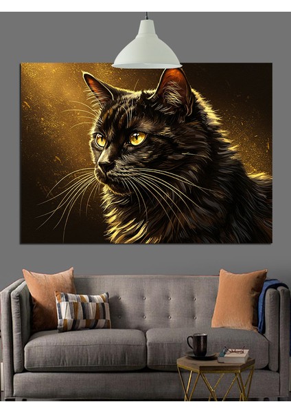 Sarı Gözlü Siyah Kedi Dekoratif Kanvas - Mdf Ahşap Tablo fiyatları