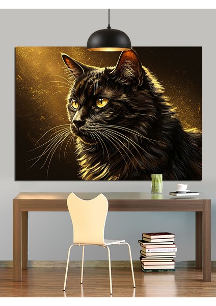 Sarı Gözlü Siyah Kedi Dekoratif Kanvas - Mdf Ahşap Tablo modelleri
