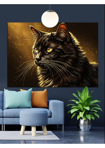 Sarı Gözlü Siyah Kedi Dekoratif Kanvas - Mdf Ahşap Tablo fırsatları