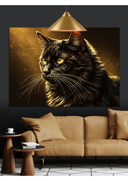 Sarı Gözlü Siyah Kedi Dekoratif Kanvas - Mdf Ahşap Tablo indirimleri