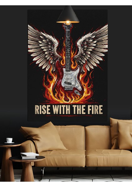 Kanatlı Gitar ve Ateş Dekoratif Kanvas - Mdf Ahşap Tablo fiyatları