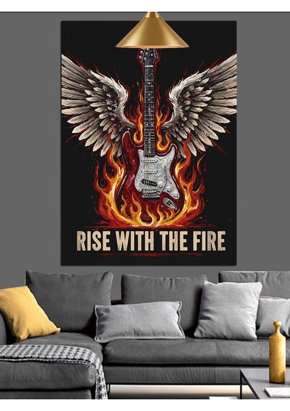 Kanatlı Gitar ve Ateş Dekoratif Kanvas - Mdf Ahşap Tablo modelleri
