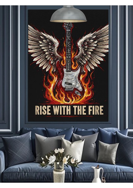 Kanatlı Gitar ve Ateş Dekoratif Kanvas - Mdf Ahşap Tablo fırsatları