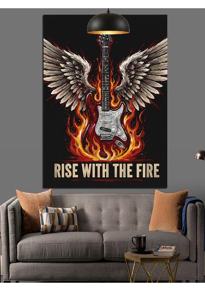 Kanatlı Gitar ve Ateş Dekoratif Kanvas - Mdf Ahşap Tablo indirimleri