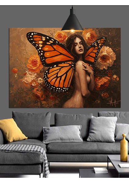 Kelebek Kadın ve Çiçekler Dekoratif Kanvas - Mdf Ahşap Tablo modelleri