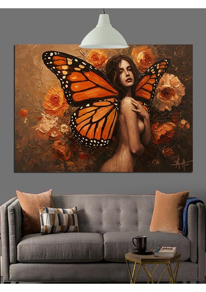 Kelebek Kadın ve Çiçekler Dekoratif Kanvas - Mdf Ahşap Tablo fırsatları