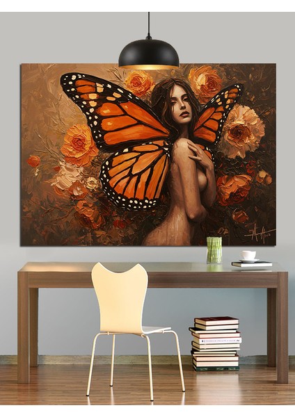 Kelebek Kadın ve Çiçekler Dekoratif Kanvas - Mdf Ahşap Tablo indirimleri