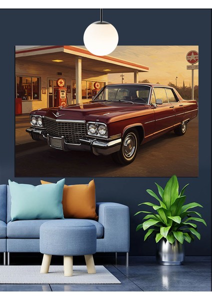 Klasik Amerikan Araba Sokak Manzarası Dekoratif Kanvas - Mdf Ahşap Tablo fırsatları
