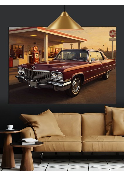 Klasik Amerikan Araba Sokak Manzarası Dekoratif Kanvas - Mdf Ahşap Tablo indirimleri