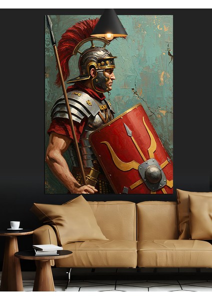 Kırmızı Zırhlı Roma Askeri Portresi Dekoratif Kanvas - Mdf Ahşap Tablo fırsatları