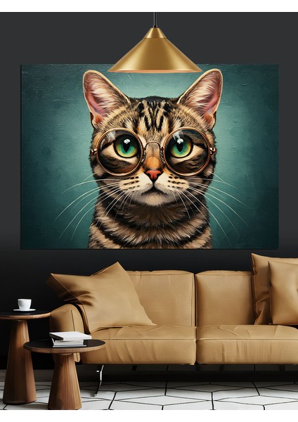 Kedi Yüzü Yeşil Gözler Dekoratif Kanvas - Mdf Ahşap Tablo