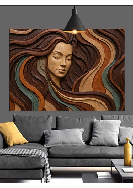Uzun Saçlı Kadın Portre Dekoratif Kanvas - Mdf Ahşap Tablo