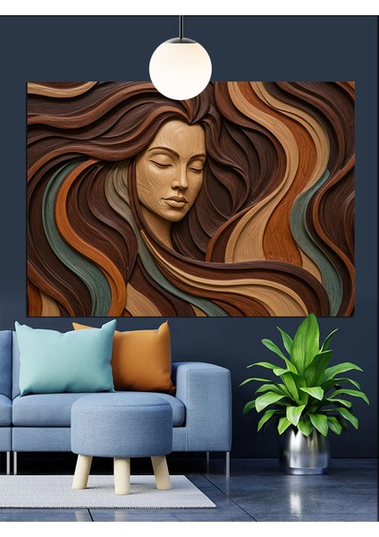 Uzun Saçlı Kadın Portre Dekoratif Kanvas - Mdf Ahşap Tablo fırsatları