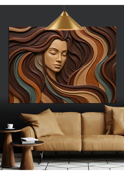 Uzun Saçlı Kadın Portre Dekoratif Kanvas - Mdf Ahşap Tablo indirimleri