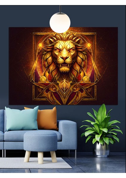 Alevli Yeleli Altın Aslan Dekoratif Kanvas - Mdf Ahşap Tablo fiyatları