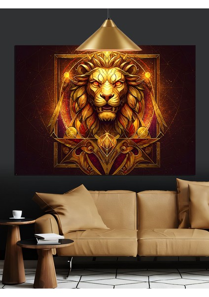 Alevli Yeleli Altın Aslan Dekoratif Kanvas - Mdf Ahşap Tablo modelleri