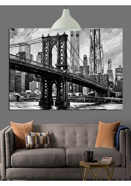 Siyah Beyaz Köprü Manzarası Dekoratif Kanvas - Mdf Ahşap Tablo