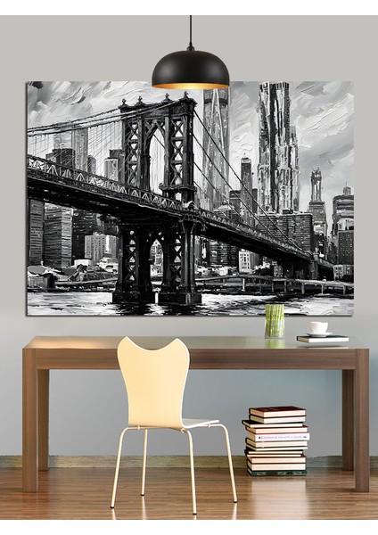 Siyah Beyaz Köprü Manzarası Dekoratif Kanvas - Mdf Ahşap Tablo fiyatları