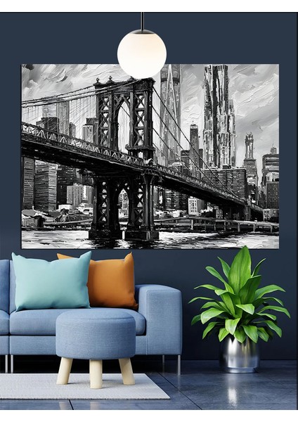 Siyah Beyaz Köprü Manzarası Dekoratif Kanvas - Mdf Ahşap Tablo modelleri