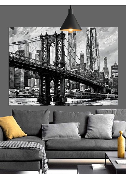 Siyah Beyaz Köprü Manzarası Dekoratif Kanvas - Mdf Ahşap Tablo indirimleri