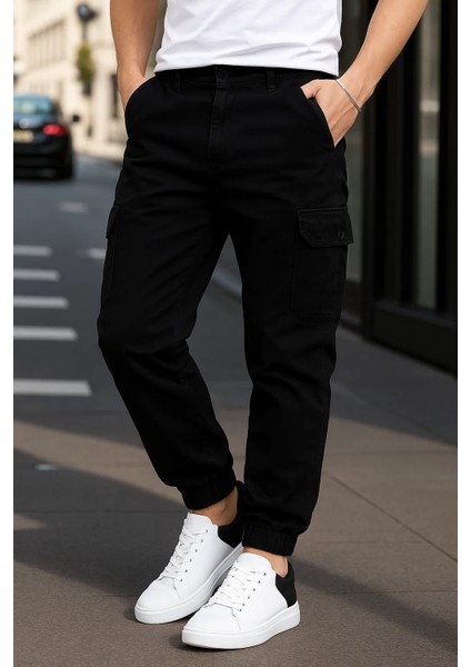 Erkek Lastikli Trend Yüksek Bel Siyah Kargo Pantolon fiyatları
