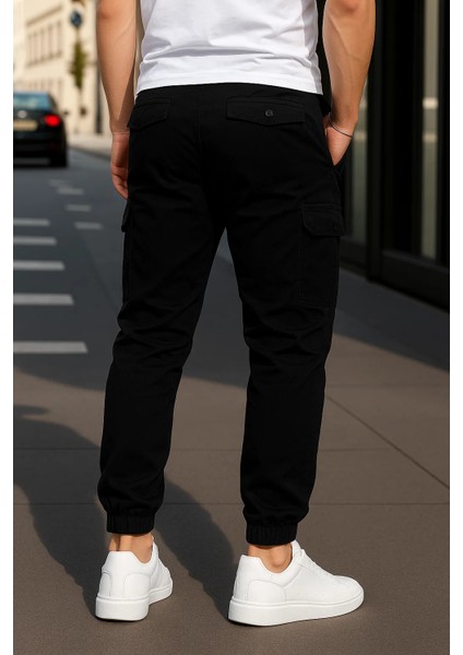 Erkek Lastikli Trend Yüksek Bel Siyah Kargo Pantolon indirimleri