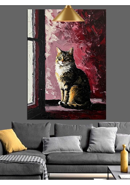 Pencere Kenarında Oturan Siyah Kedi Dekoratif Kanvas - Mdf Ahşap Tablo fiyatları