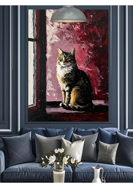 Pencere Kenarında Oturan Siyah Kedi Dekoratif Kanvas - Mdf Ahşap Tablo modelleri