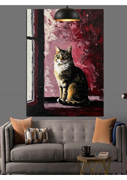 Pencere Kenarında Oturan Siyah Kedi Dekoratif Kanvas - Mdf Ahşap Tablo fırsatları