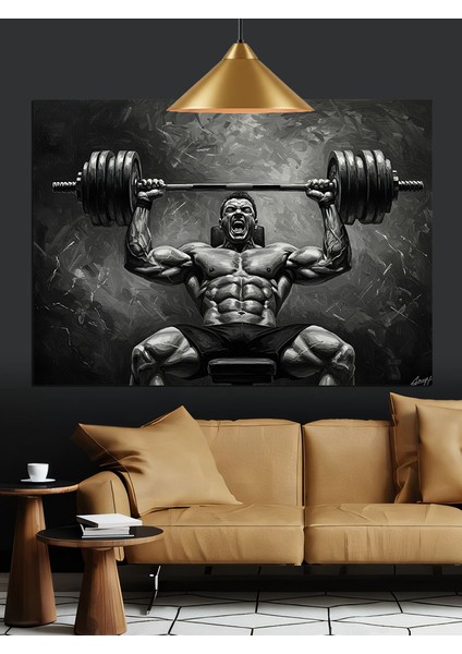 Vücut Geliştirme Ağırlık Kaldırma Spor Dekoratif Kanvas - Mdf Ahşap Tablo
