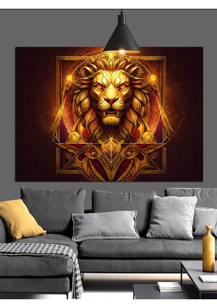 Alevli Yeleli Altın Aslan Dekoratif Kanvas - Mdf Ahşap Tablo fırsatları