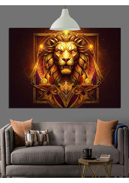 Alevli Yeleli Altın Aslan Dekoratif Kanvas - Mdf Ahşap Tablo indirimleri