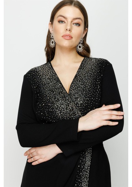 8010 Gilda Taş Detaylı Uzun Elbise fiyatları