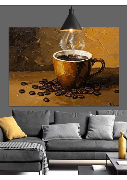 Sıcak Kahve Çekirdekleri Fincan Dekoratif Kanvas - Mdf Ahşap Tablo