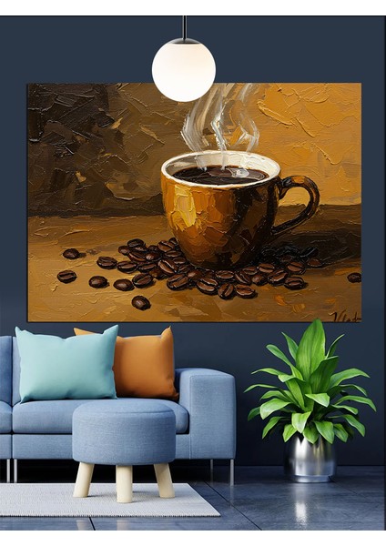 Sıcak Kahve Çekirdekleri Fincan Dekoratif Kanvas - Mdf Ahşap Tablo fırsatları