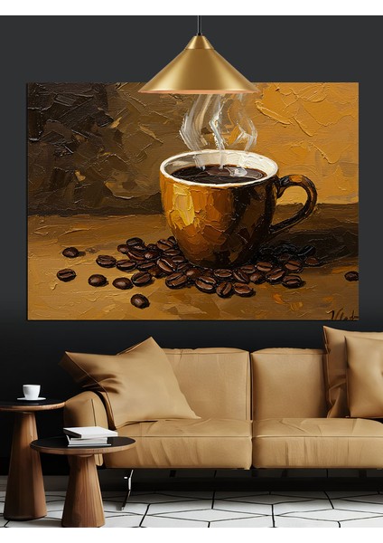Sıcak Kahve Çekirdekleri Fincan Dekoratif Kanvas - Mdf Ahşap Tablo indirimleri
