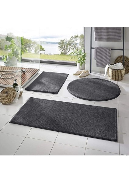Yıkanabilir Kaymaz Taban Post Peluş Banyo Paspası Üçlü Takım Gri mt