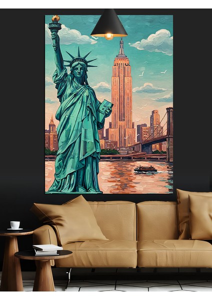 Amerika'nın Özgürlük Heykeli Görüntüsü Dekoratif Kanvas - Mdf Ahşap Tablo
