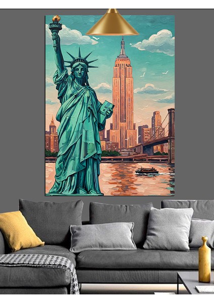 Amerika'nın Özgürlük Heykeli Görüntüsü Dekoratif Kanvas - Mdf Ahşap Tablo fiyatları