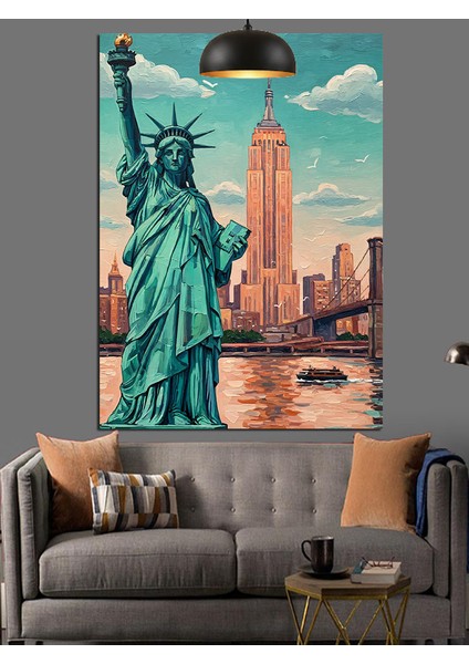 Amerika'nın Özgürlük Heykeli Görüntüsü Dekoratif Kanvas - Mdf Ahşap Tablo fırsatları