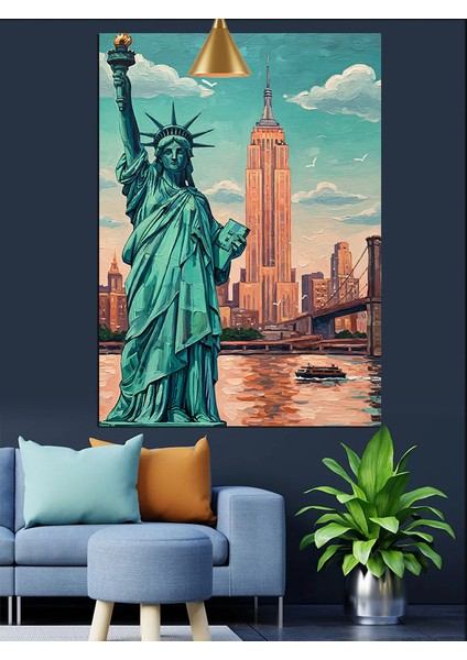 Amerika'nın Özgürlük Heykeli Görüntüsü Dekoratif Kanvas - Mdf Ahşap Tablo indirimleri