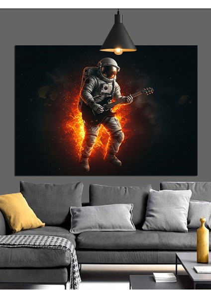 Alevli Astronot Güçlü Duruş Dekoratif Kanvas - Mdf Ahşap Tablo